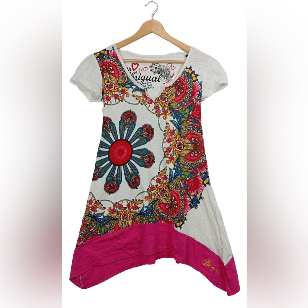 New Desigual tee shirt mini dress tunic top floral embroidered NWT medium boho